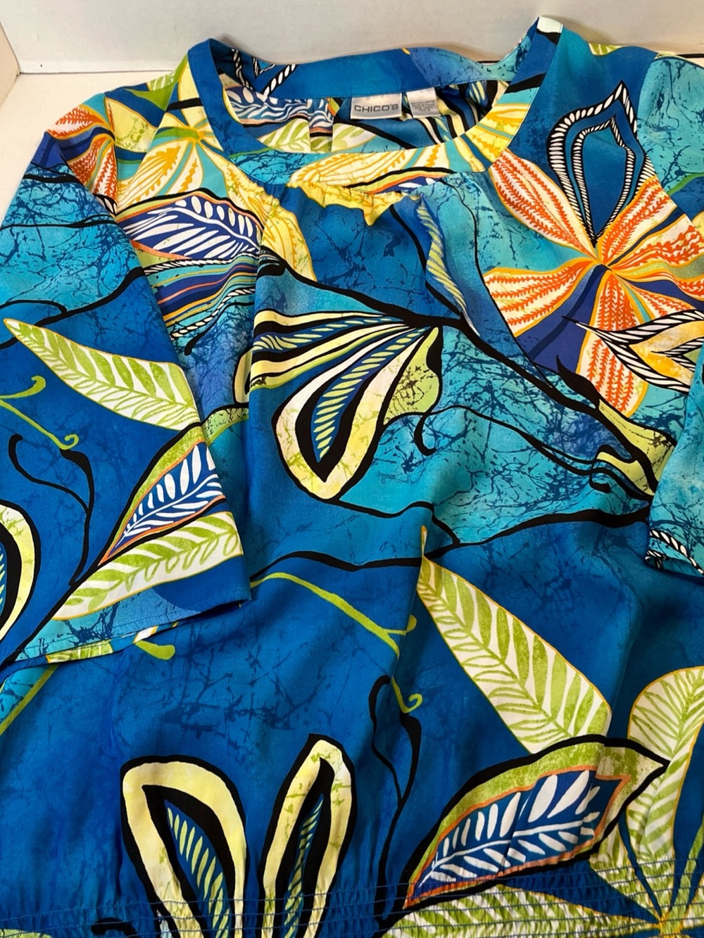 Chico's Blue Tropical Floral Print Blouse